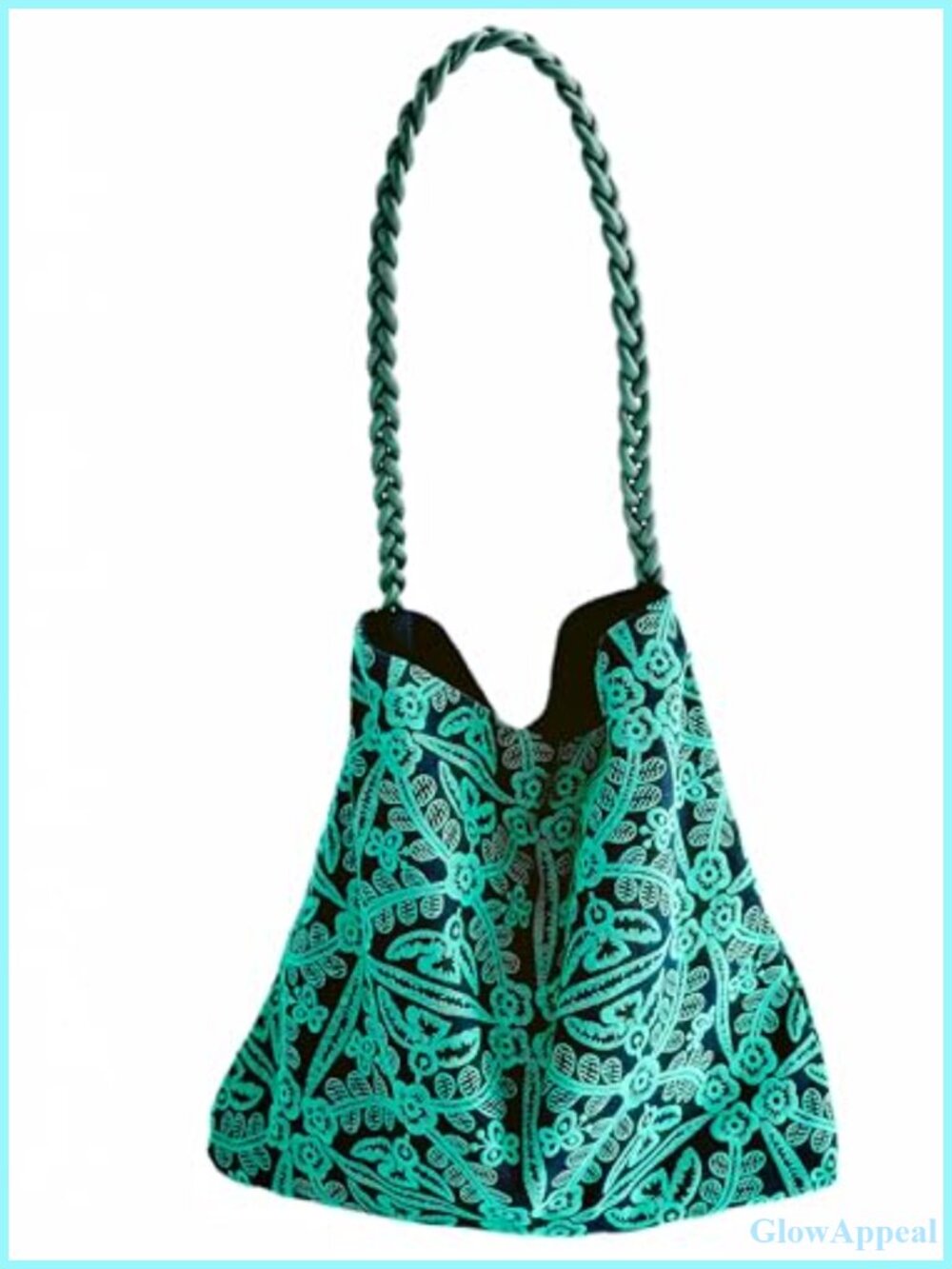 Large Canvas Tote Bag Embroidered Braided Handle Boho Shoulder Bag